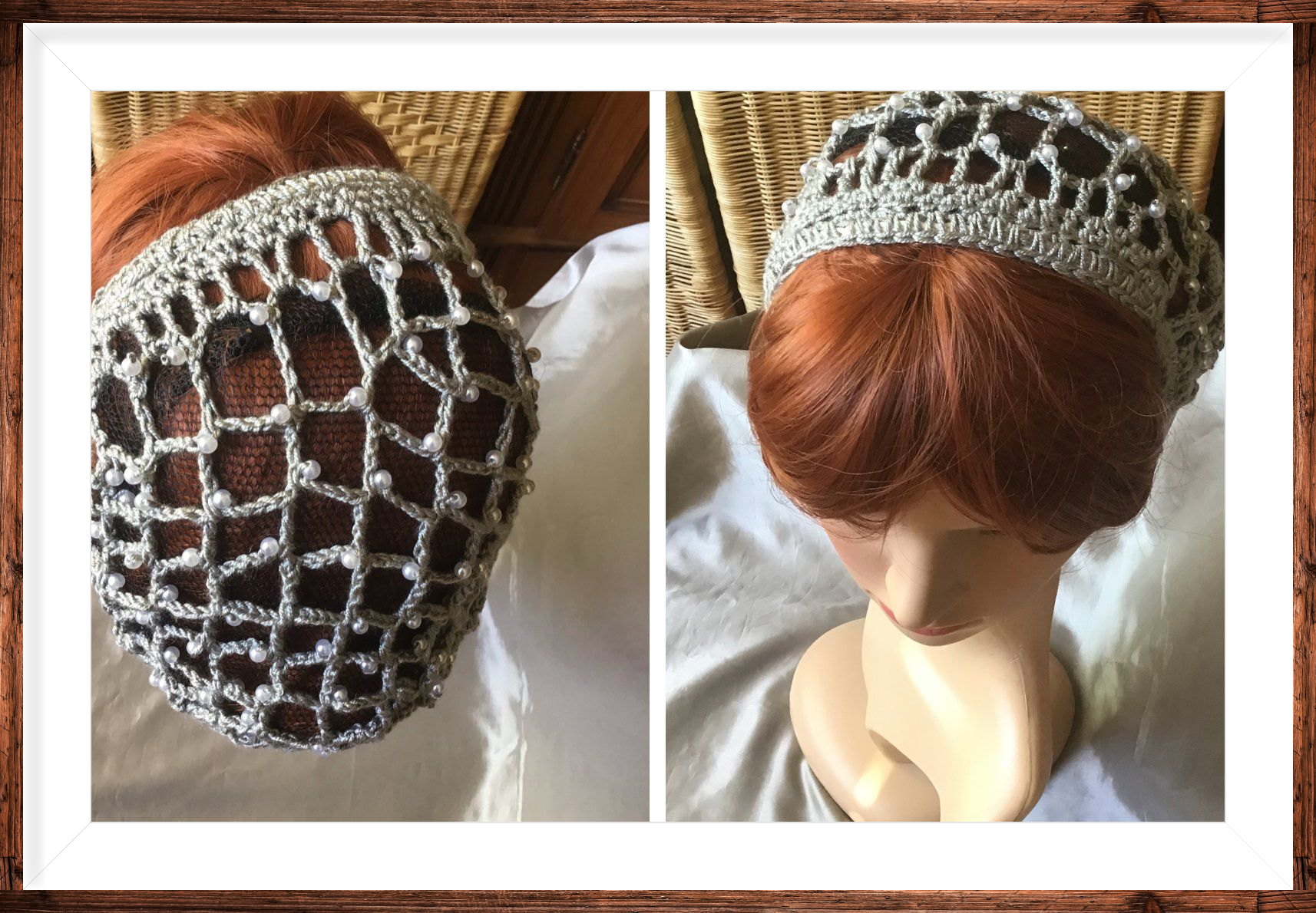 Perlen Haarnetz silber