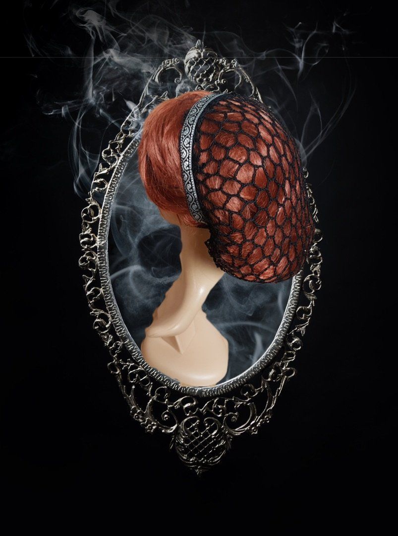 Silber Haarreif mit schwarzem Haarnetz für Steampunk