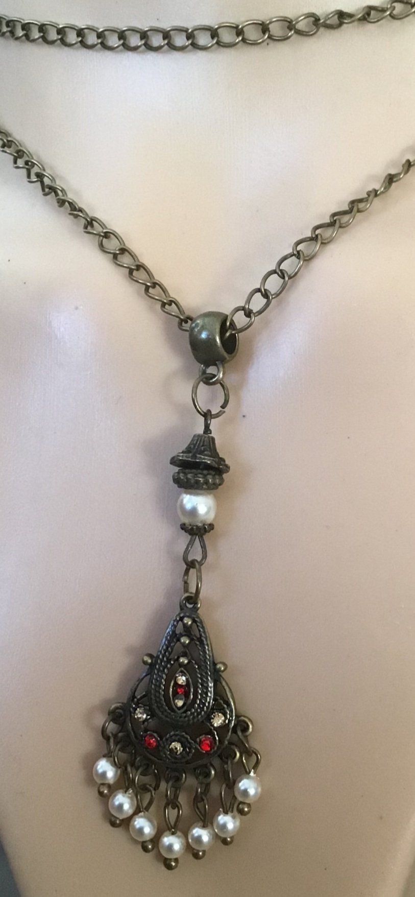 Halskette Bronze mit Perlen