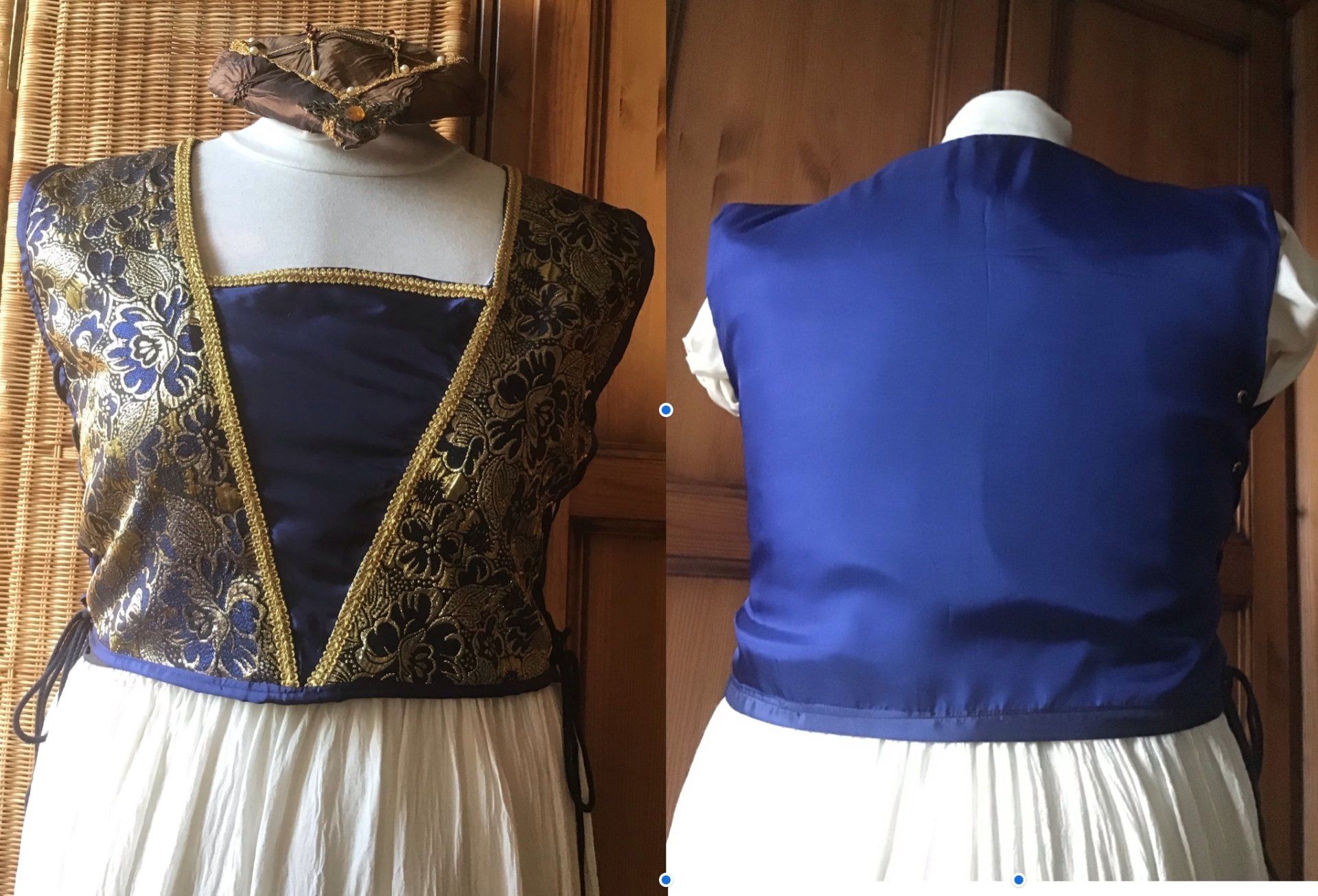 Renaissance Schnür-Gewand - Oberteil aus blau/goldenem Brokat