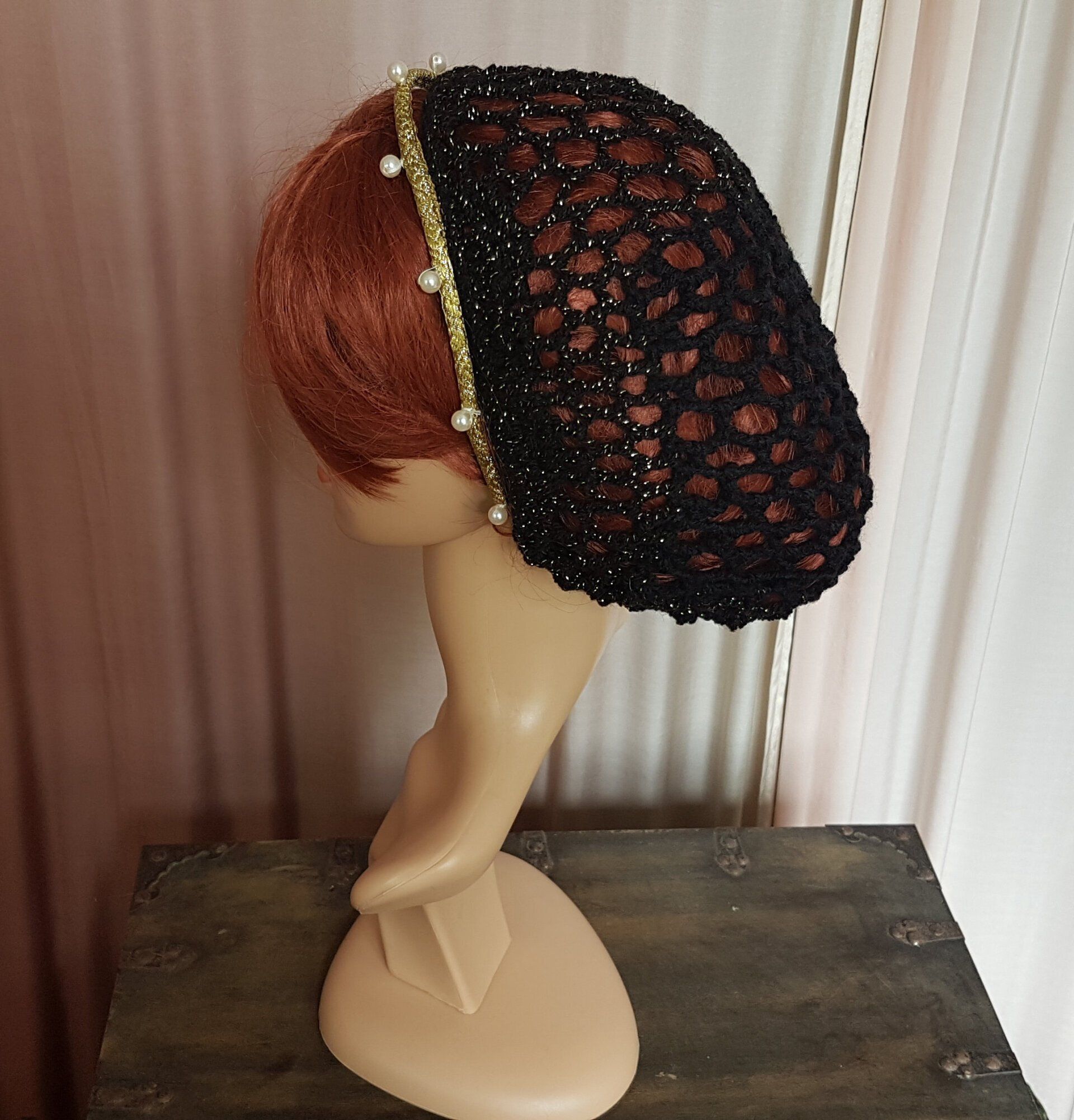 Haarreif gold mit schwarz/goldenem Haarnetz