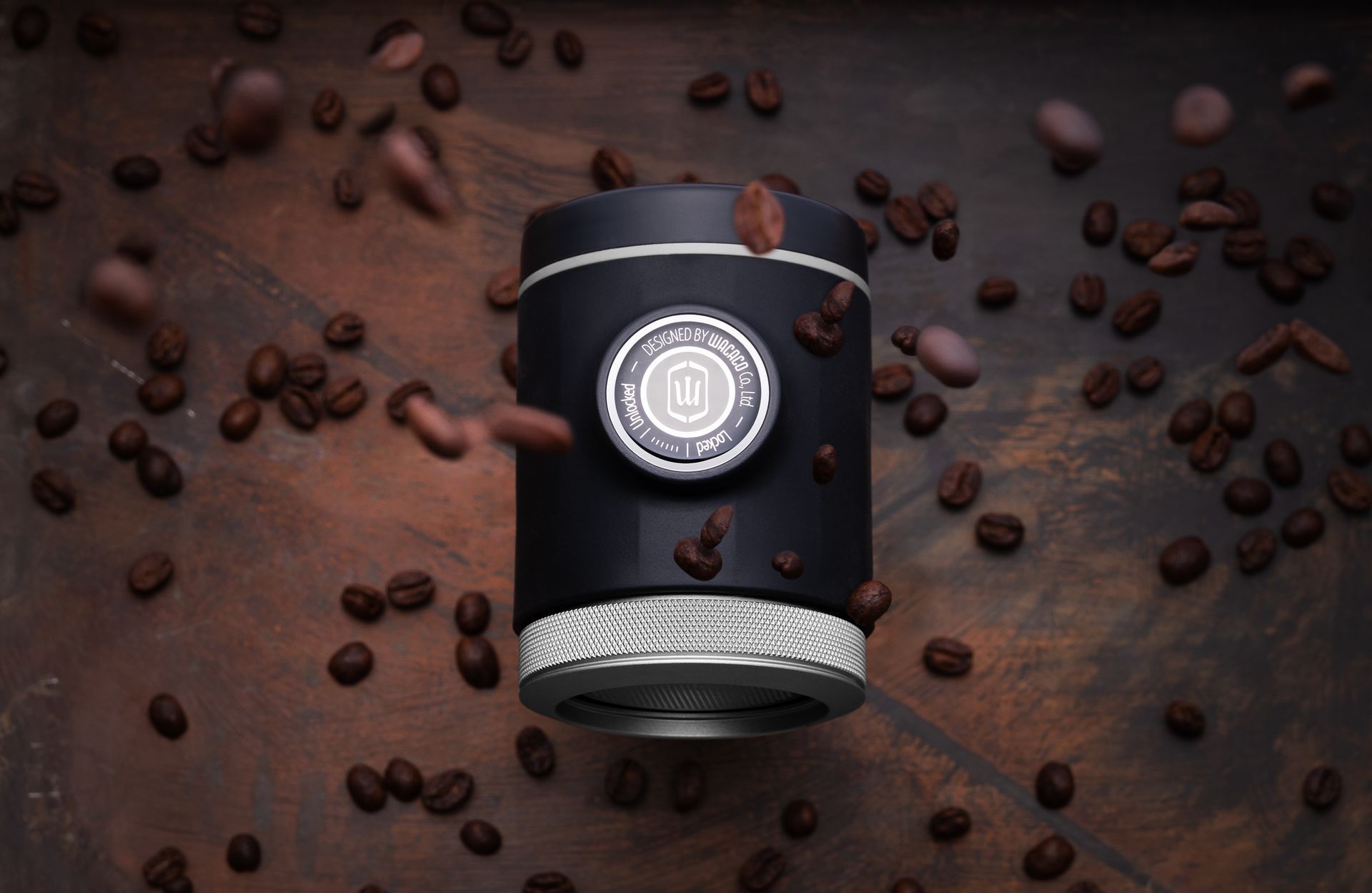 Freie Arbeit einer Kaffeepresse als Werbebild