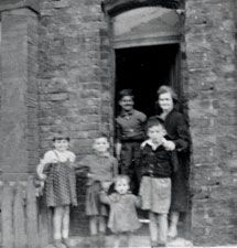 Black and white picture of mother and children