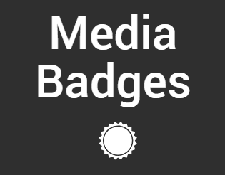 SQuare icon reading media badge with a blank image of a stamp in the bottom center