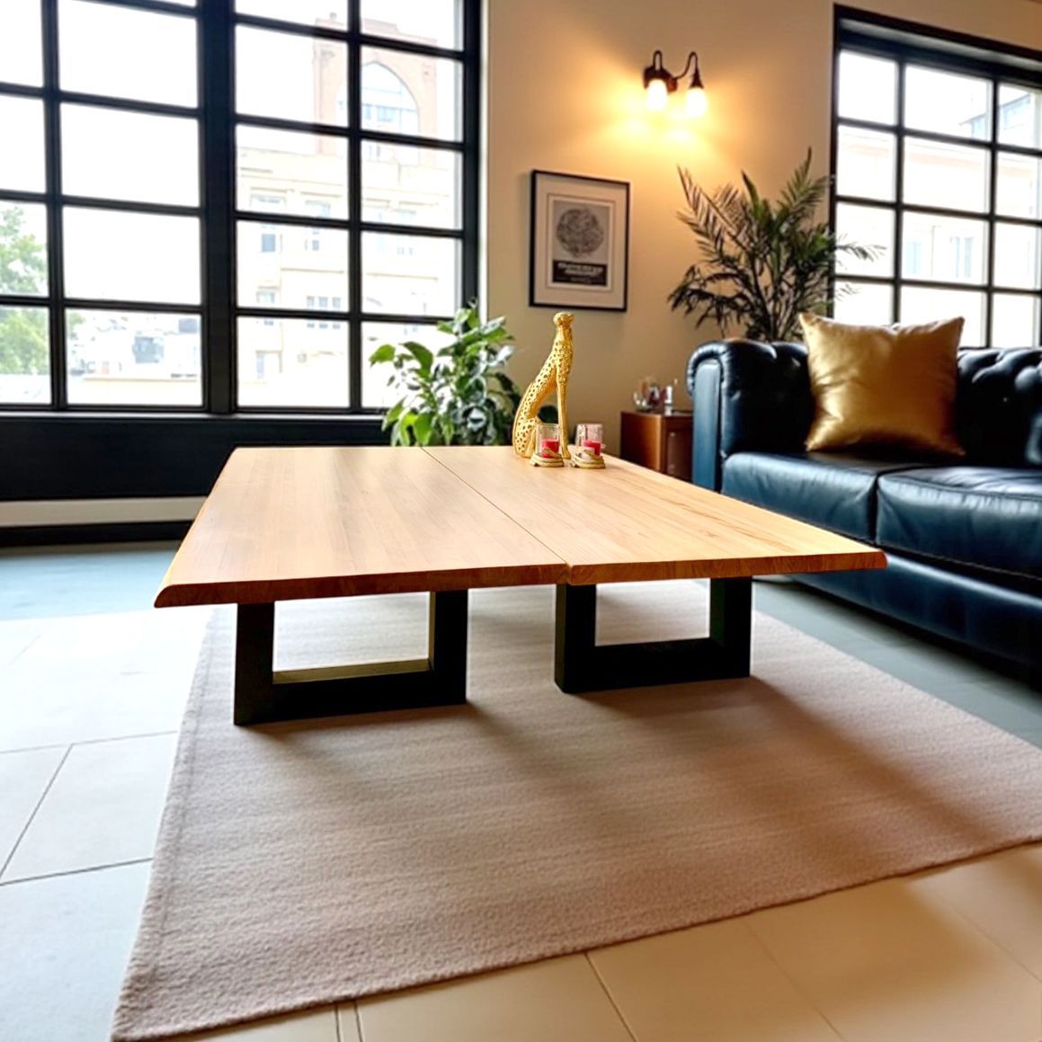 Mesa de centro de madera y hierro