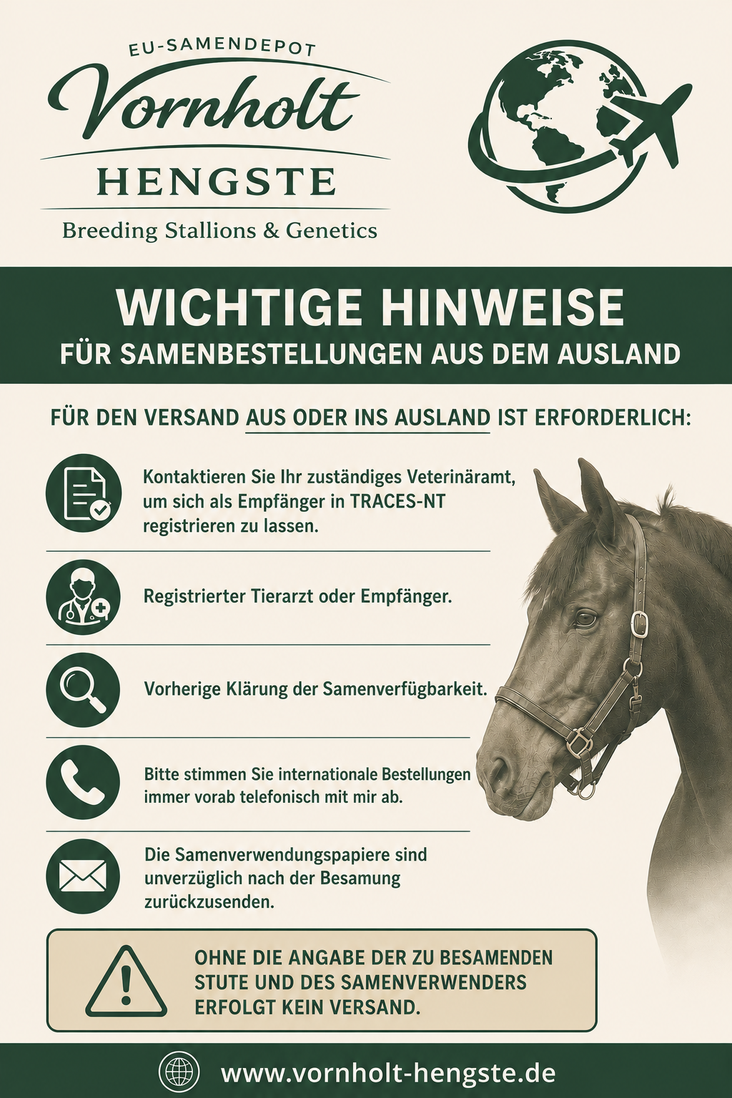 Hinweise zur Samenbestellung - Hengstsperma bestellen - Vornholt Hengste