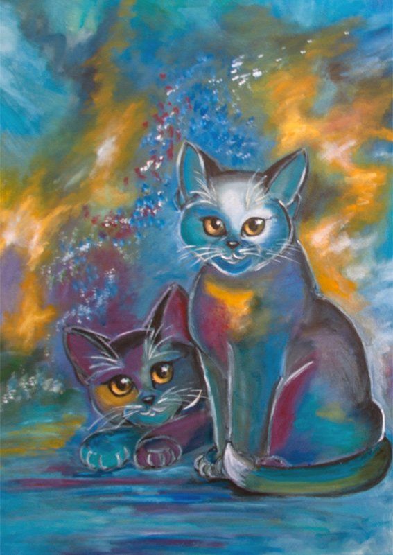 Glückskatzen, 60 x 80 cm, Acryl auf Leinwand, Dagmar Schnecke-Bend, 2014