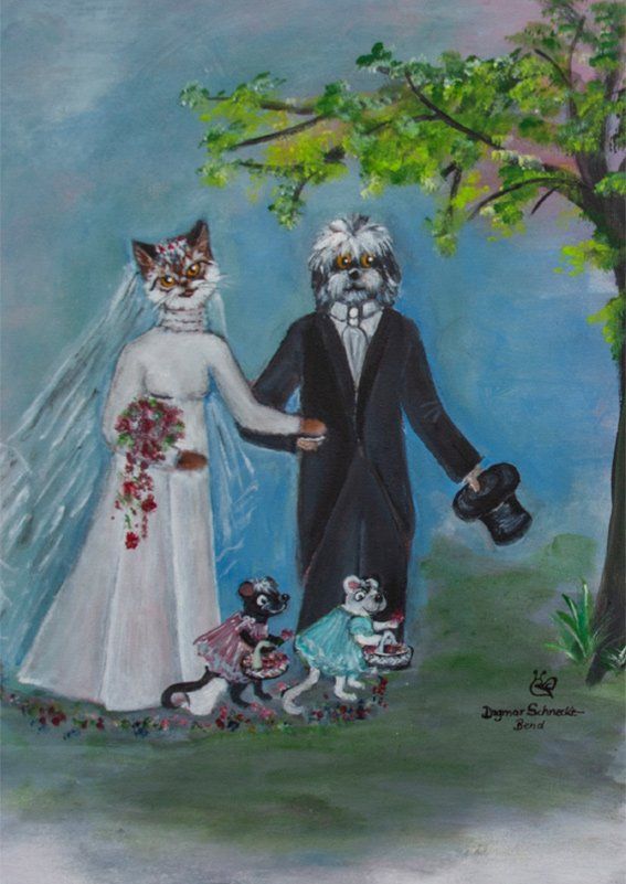 Tierhochzeit, 40 x 50 cm, Acryl auf Leinwand, Dagmar Schnecke-Bend, 2020