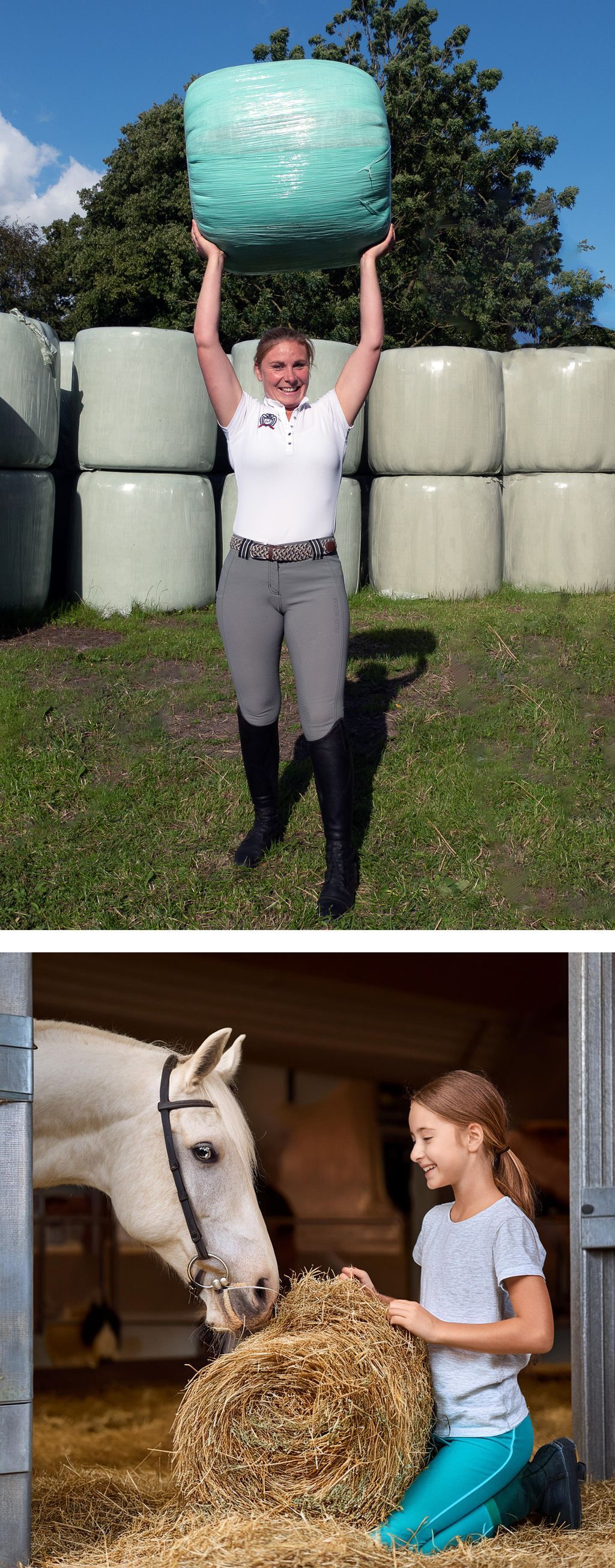 Bodybuilding mit Minirundballen mit Heu / Heulage für Pferde