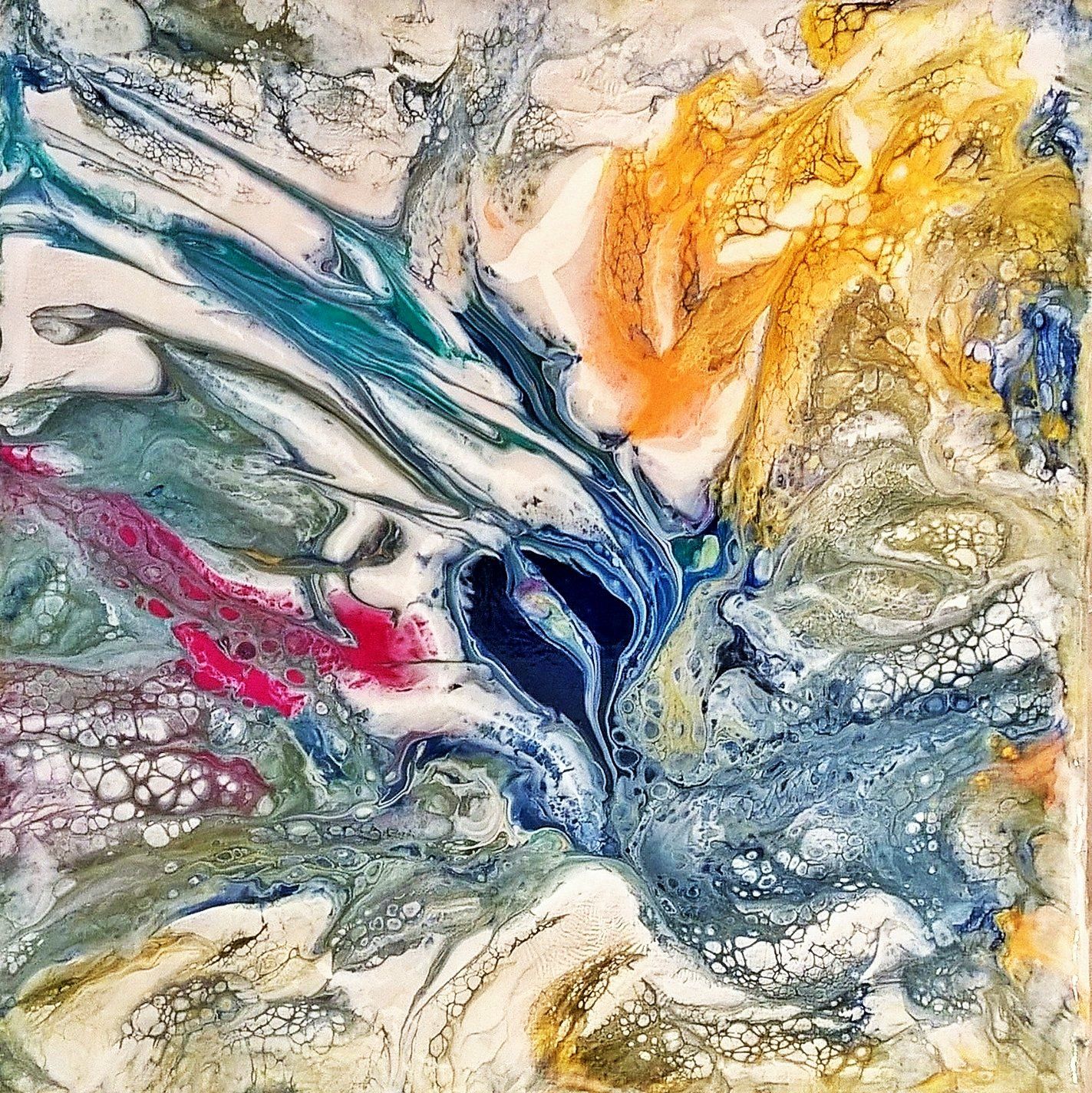 Chant d'étoiles - FLEURS DE RIVIERE Acrylique liquide sur toile Format : 20 x 20 cm Date de création : Février 2019 Tarif : 40 €