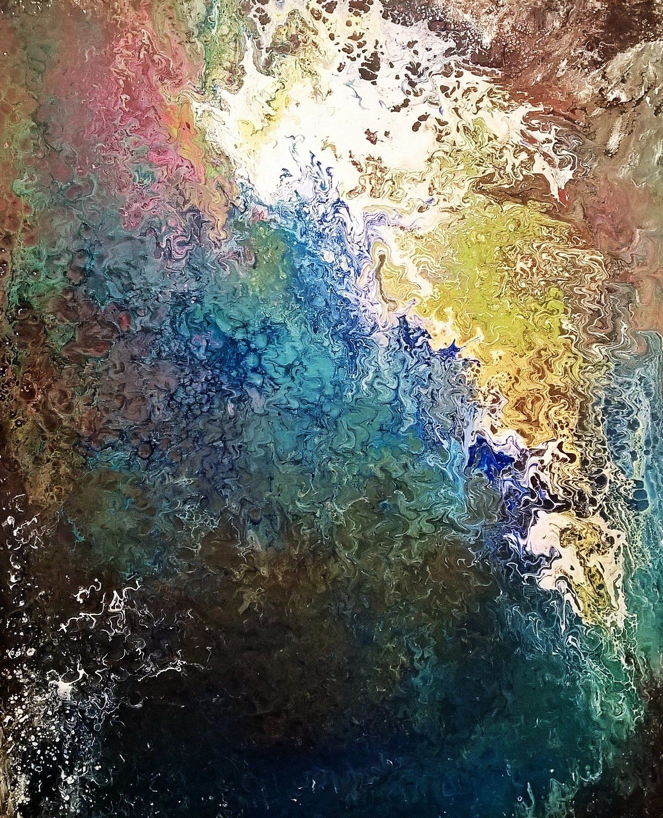 Chant d'étoiles - LUMIERES SUR L'ETANG Acrylique liquide sur toile Format : 100 x 80 cm Date de réalisation : Mars 2019 Tarif : 2400 €