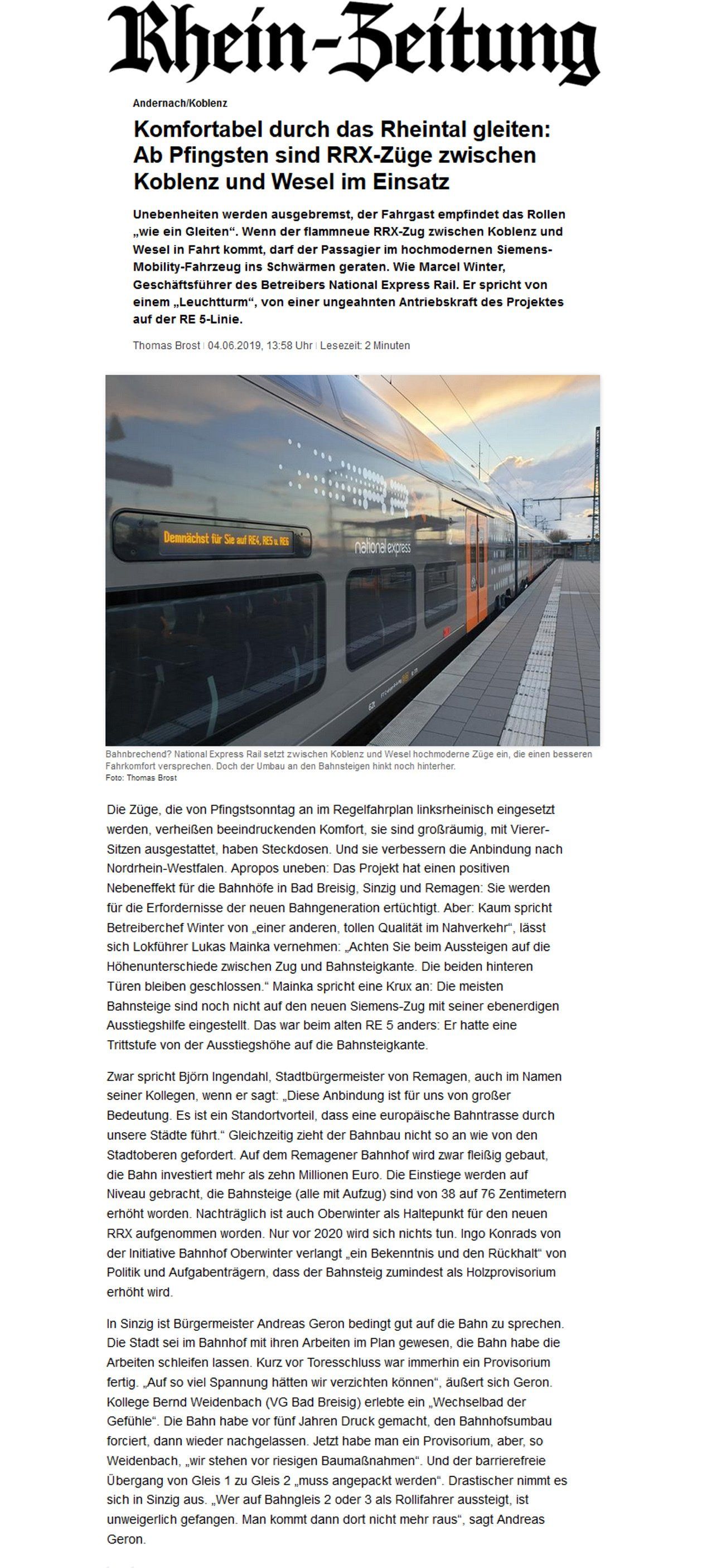 Screenshot: Rhein-Zeitung vom 4. Juni 2019