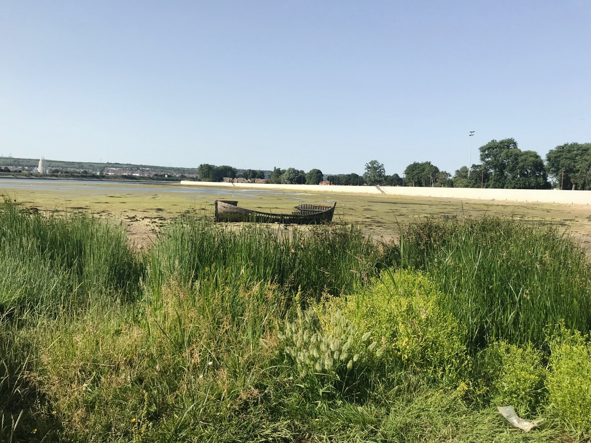 View across Tipner Lake in Portsmouth harbour