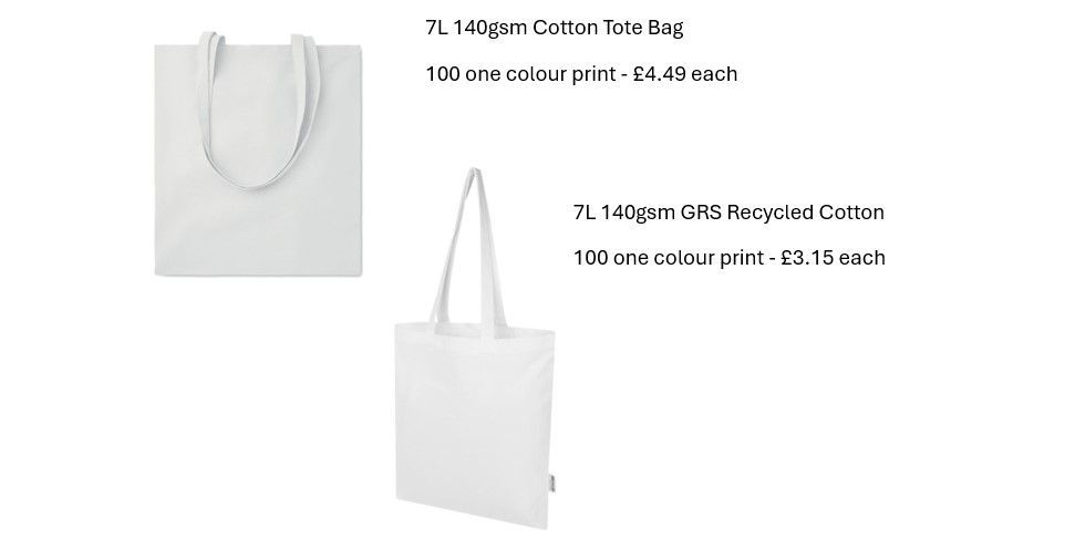 Tote bag prices recyled cotton and standrad