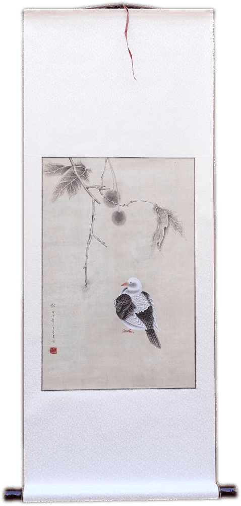 Piegeon | Chinese Brush Painting | Silk Roll