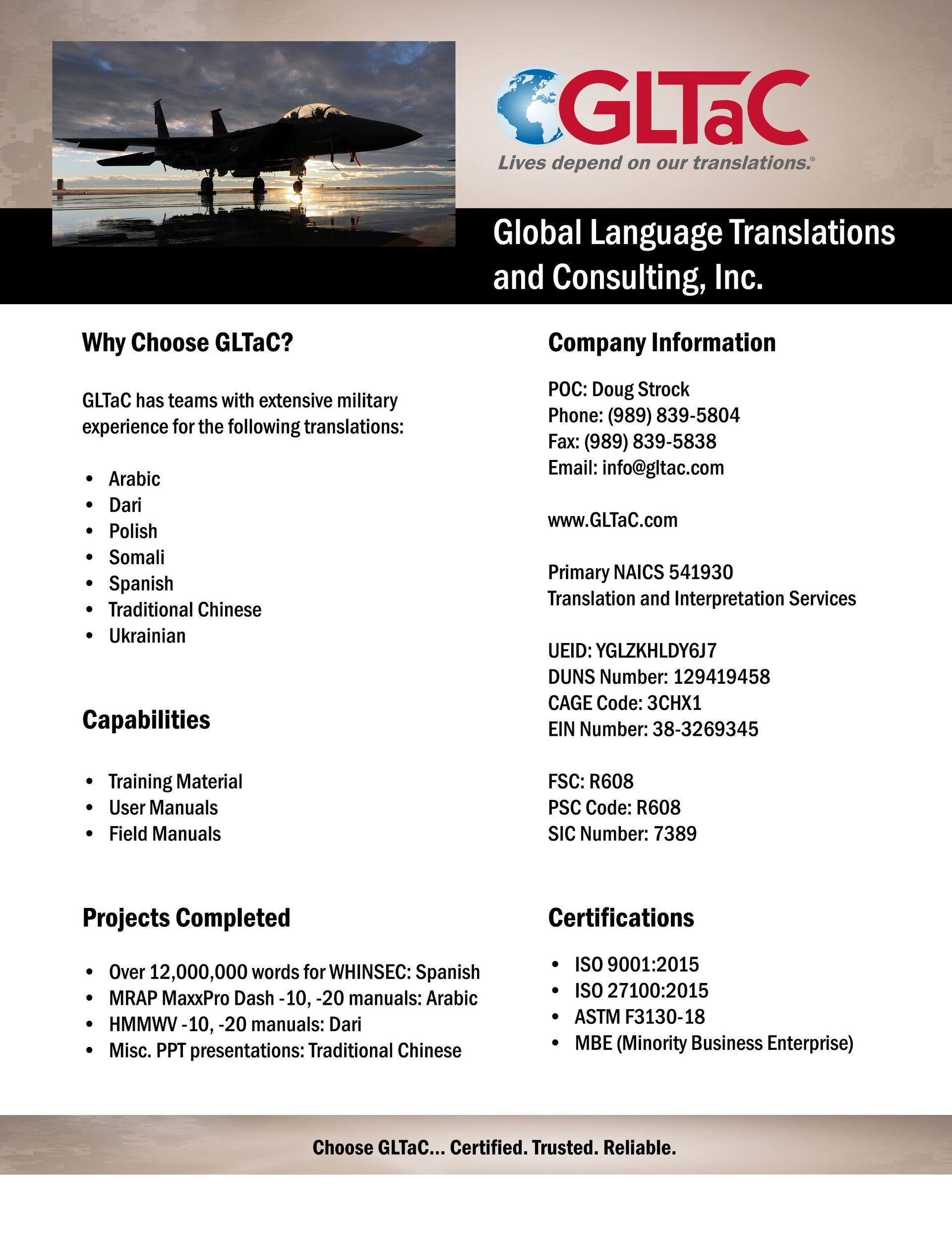 Global Language Translations and Consulting (GLTaC): Military and Government Translations