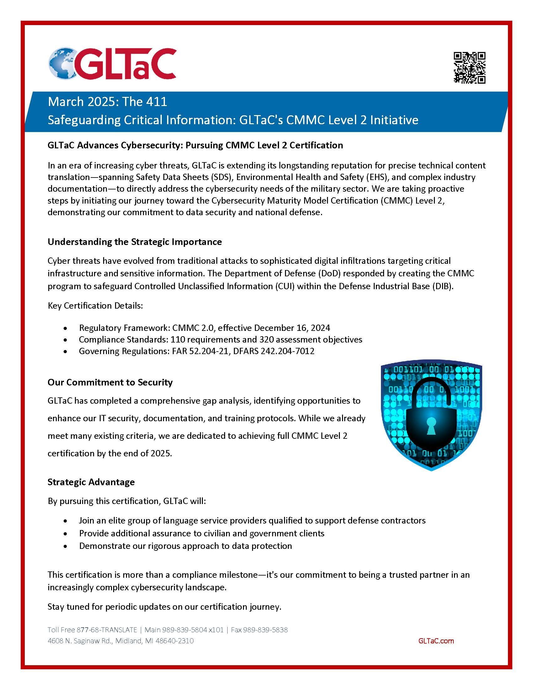 March 2025 - The 411: Safeguarding Critical Information: GLTaC's CMMC Level 2 Initiative