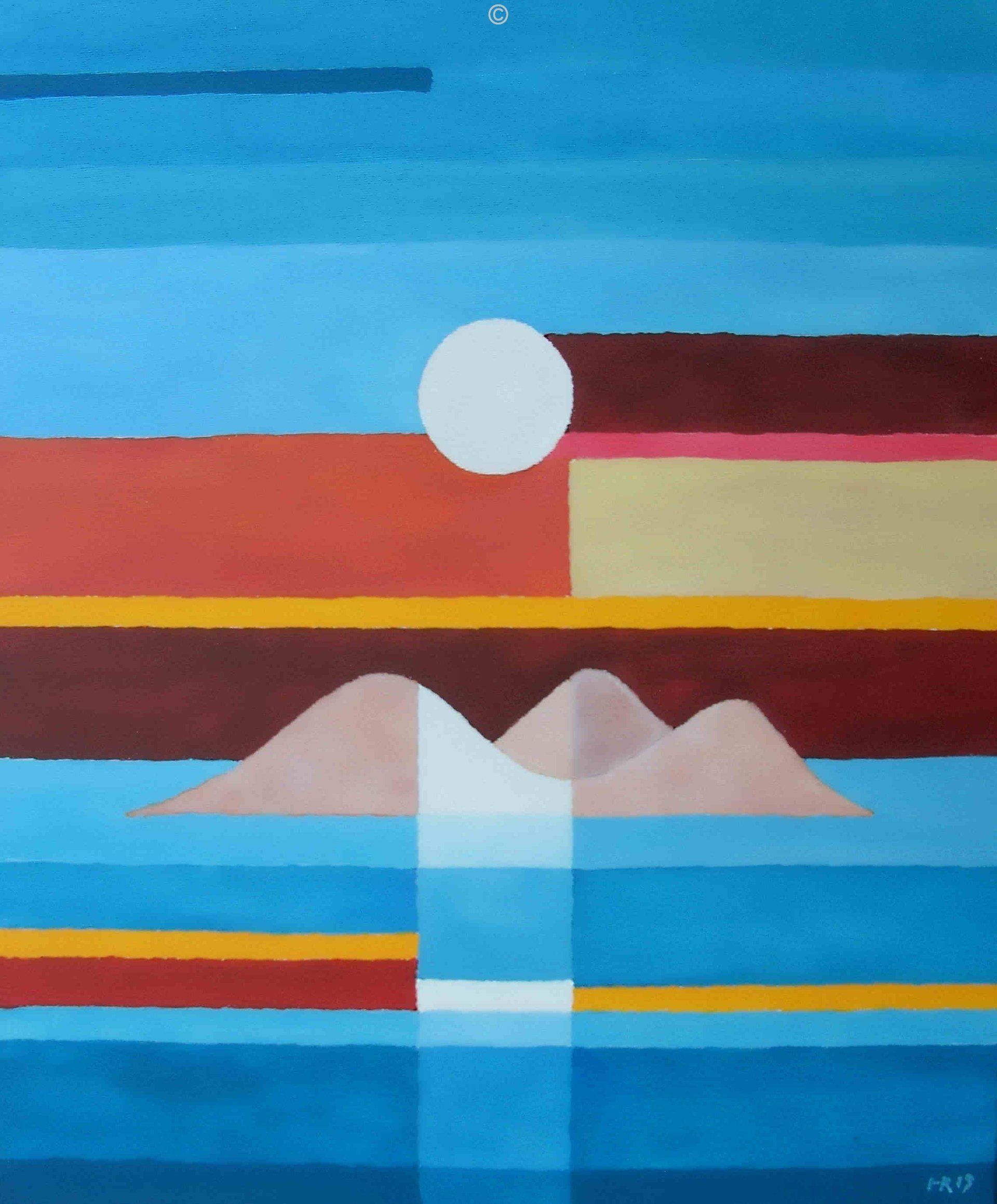 Insel, Meer, Sonne, abstrakt, Acryl, Leinwand