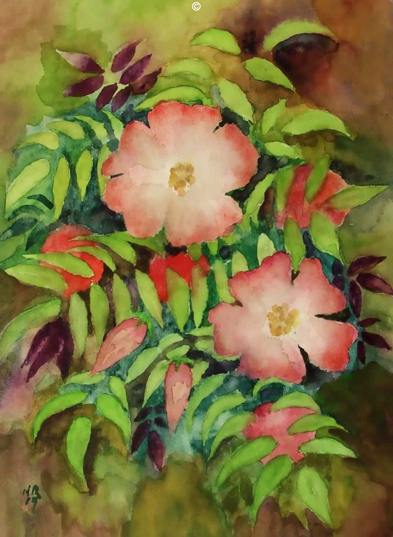 Heckenrosen, Aquarell