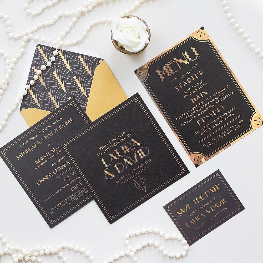 Black gold stationery suite Gatsby theme