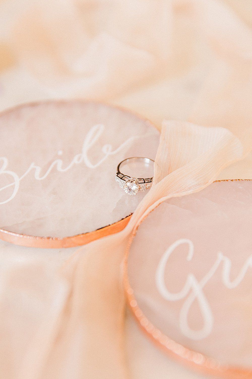 Bride and Groom rose quartz place cards