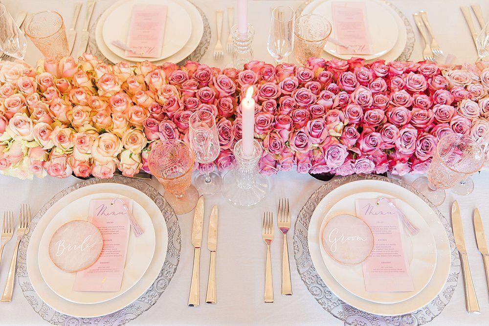 Ombre pink rose table runner luxury wedding table setting