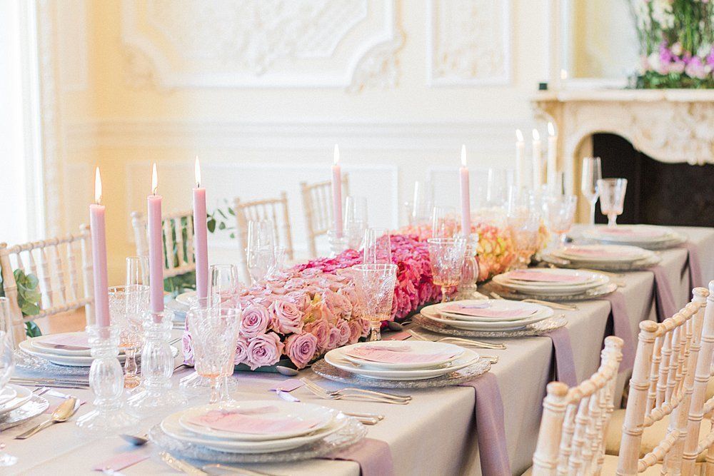 Lilac pink theme elegant wedding table setting