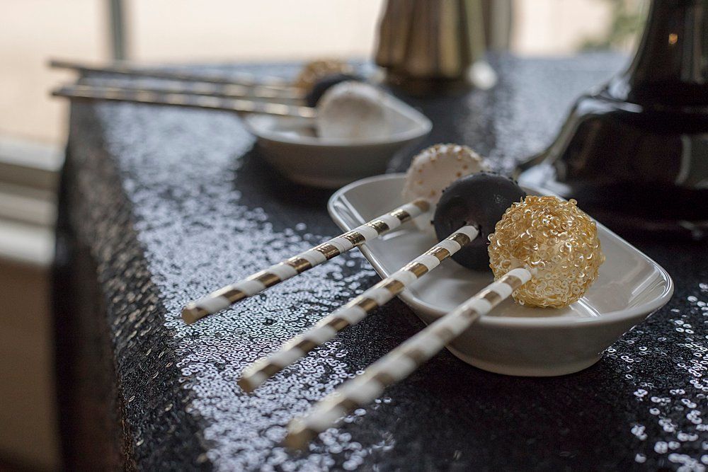 Gold and black round cake pops