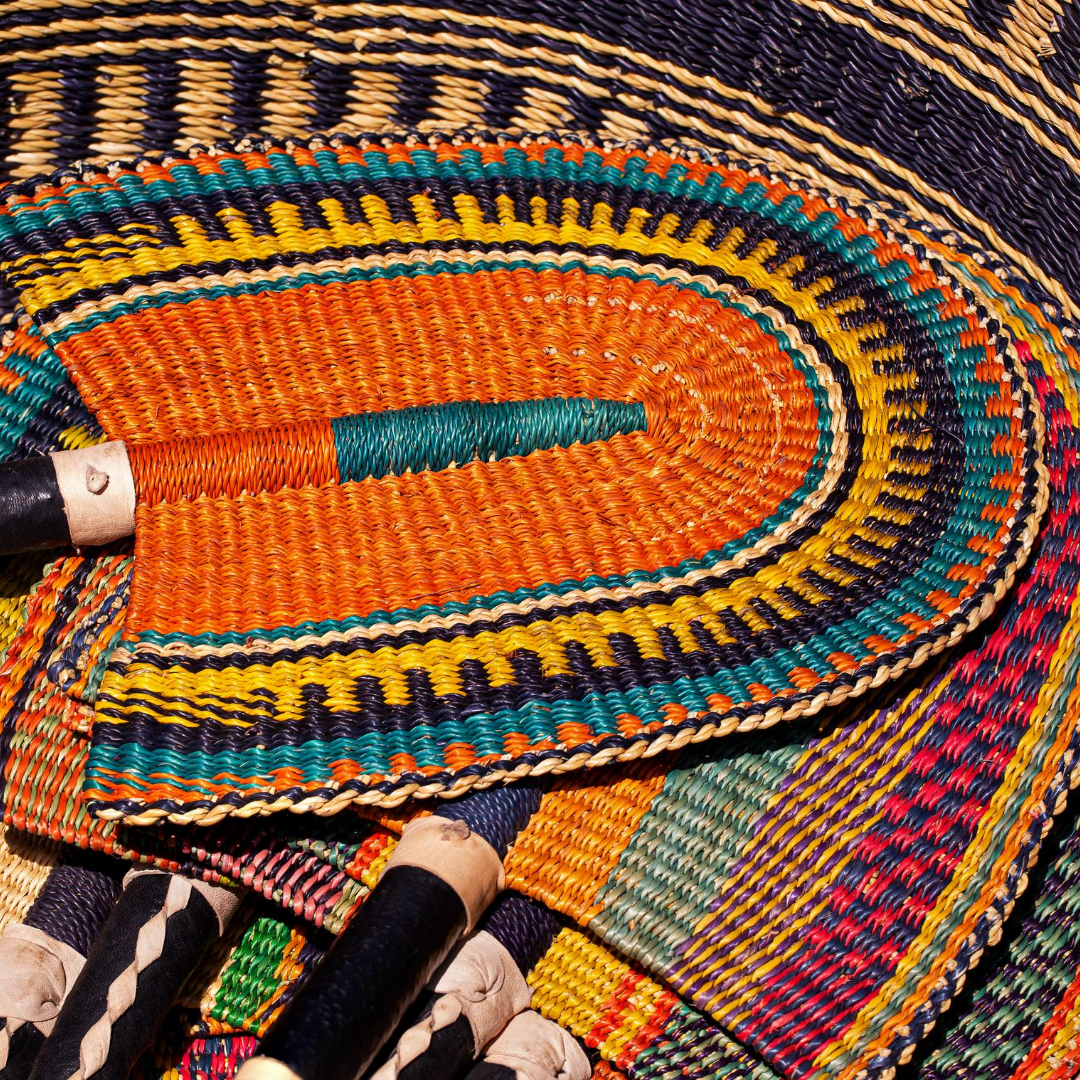 Mens African fans in orange blue and black