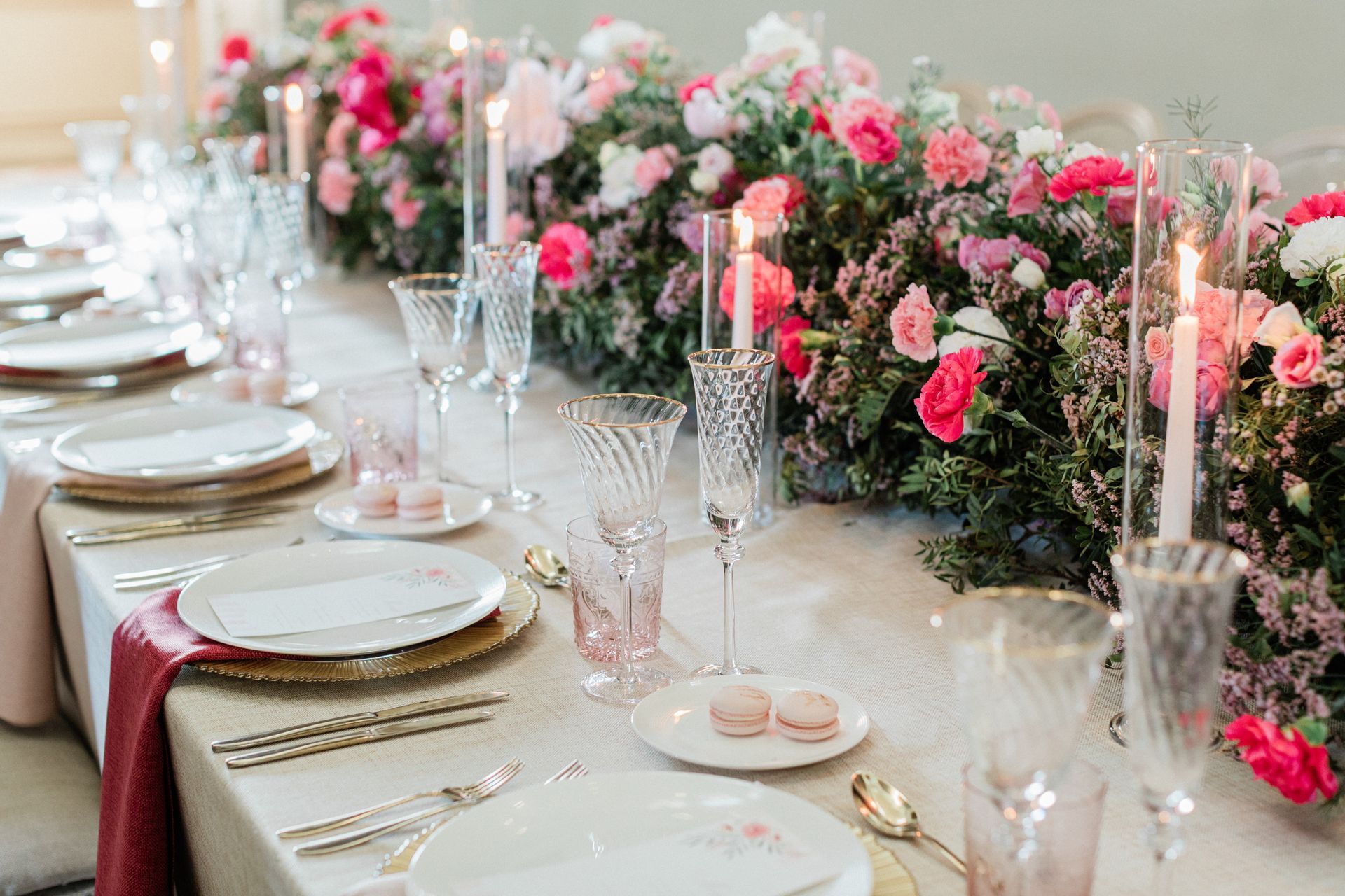 Colourful elegant wedding reception table designed by Pearline Events wedding planner London