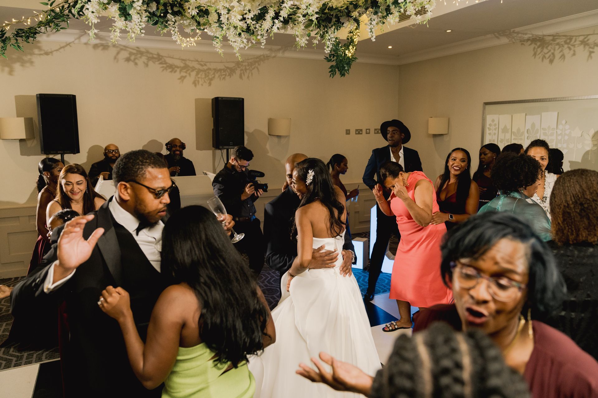 Wedding guests dancing at Wotton House Hotel