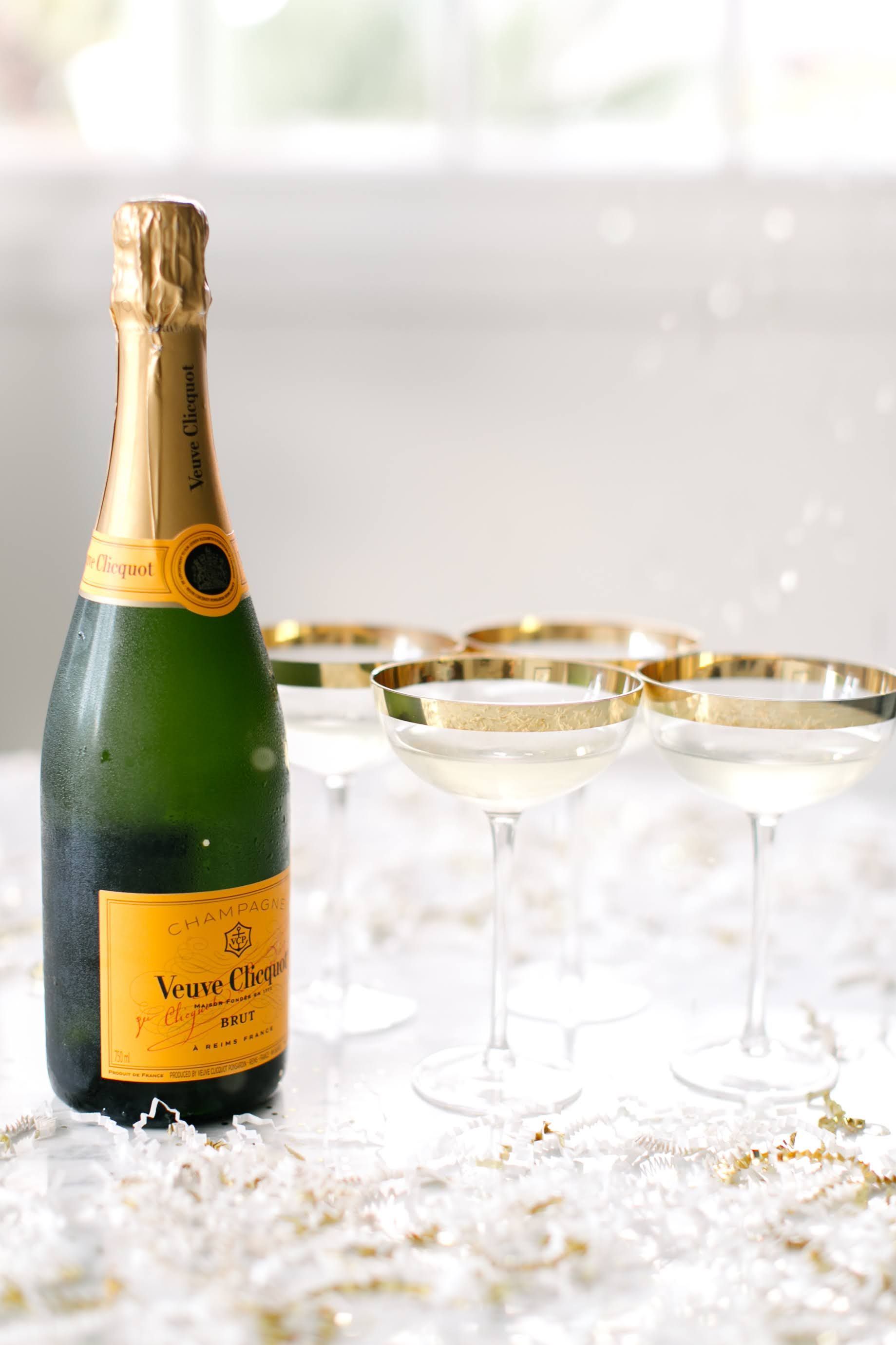 Photo of Veuve Clicquot champagne bottle and champagne glasses