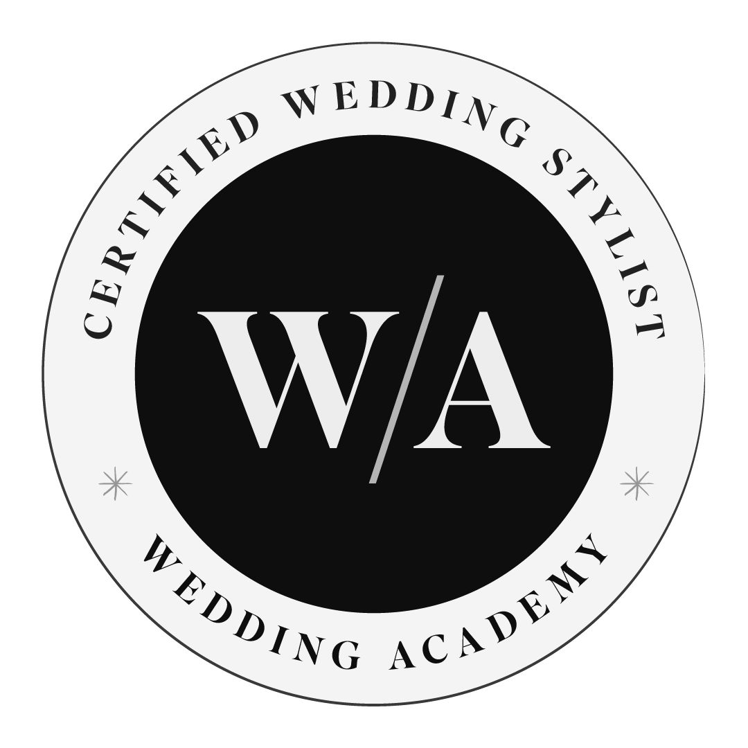 Pink and purple certified Wedding Stylist badge for Pearline Events