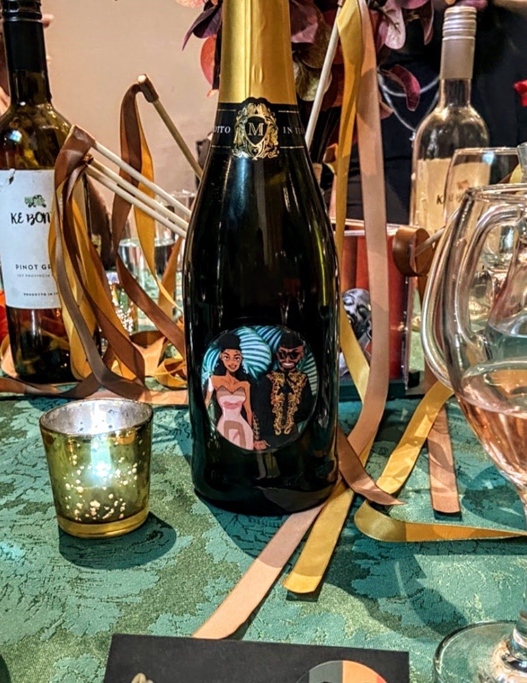 personalised prosecco bottle sticker for wedding reception