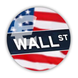 Button Wall Street Runder Button mit Flaggen und Wall Street