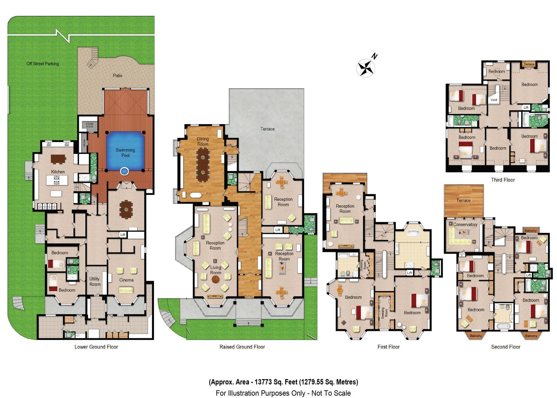 colour floor plan of a high end property created in London by Gold Lens Photography Ltd.