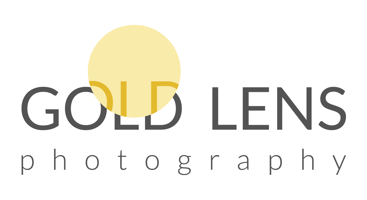 Gold Lens Photography white logo with black letters and yellow circle