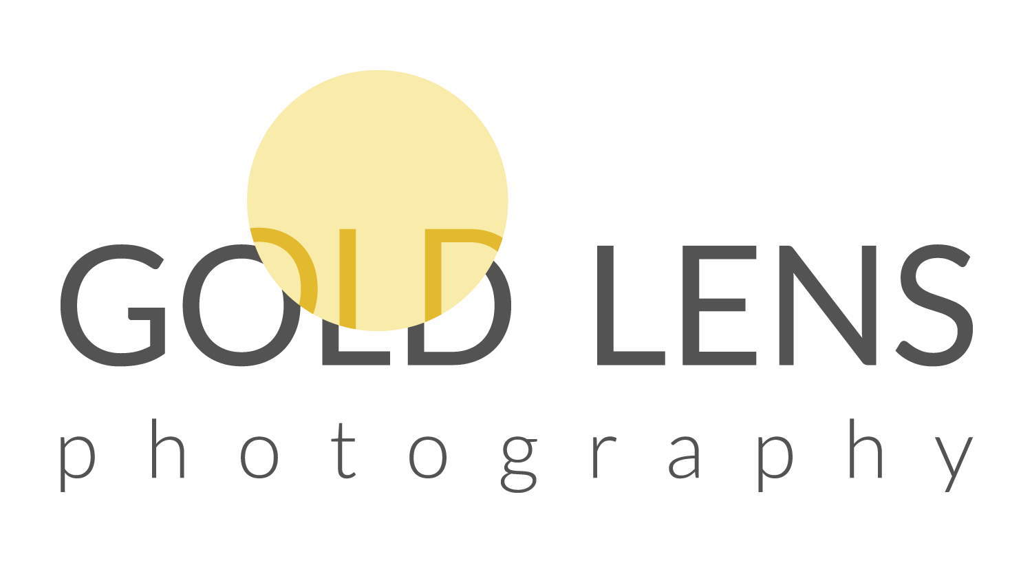 Home Gold Lens Photography white logo with black letters and yellow circle