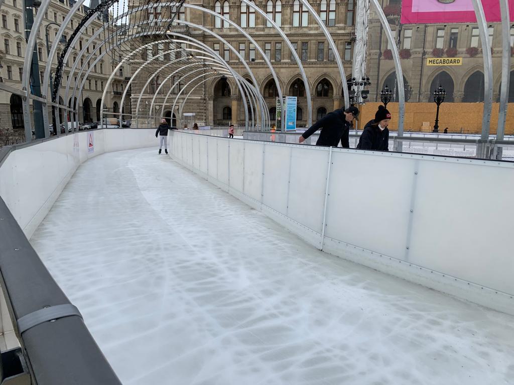 Ice path with light bars overhead