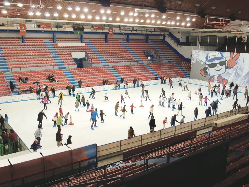 Leisure skating on a large ice hockey rink.
