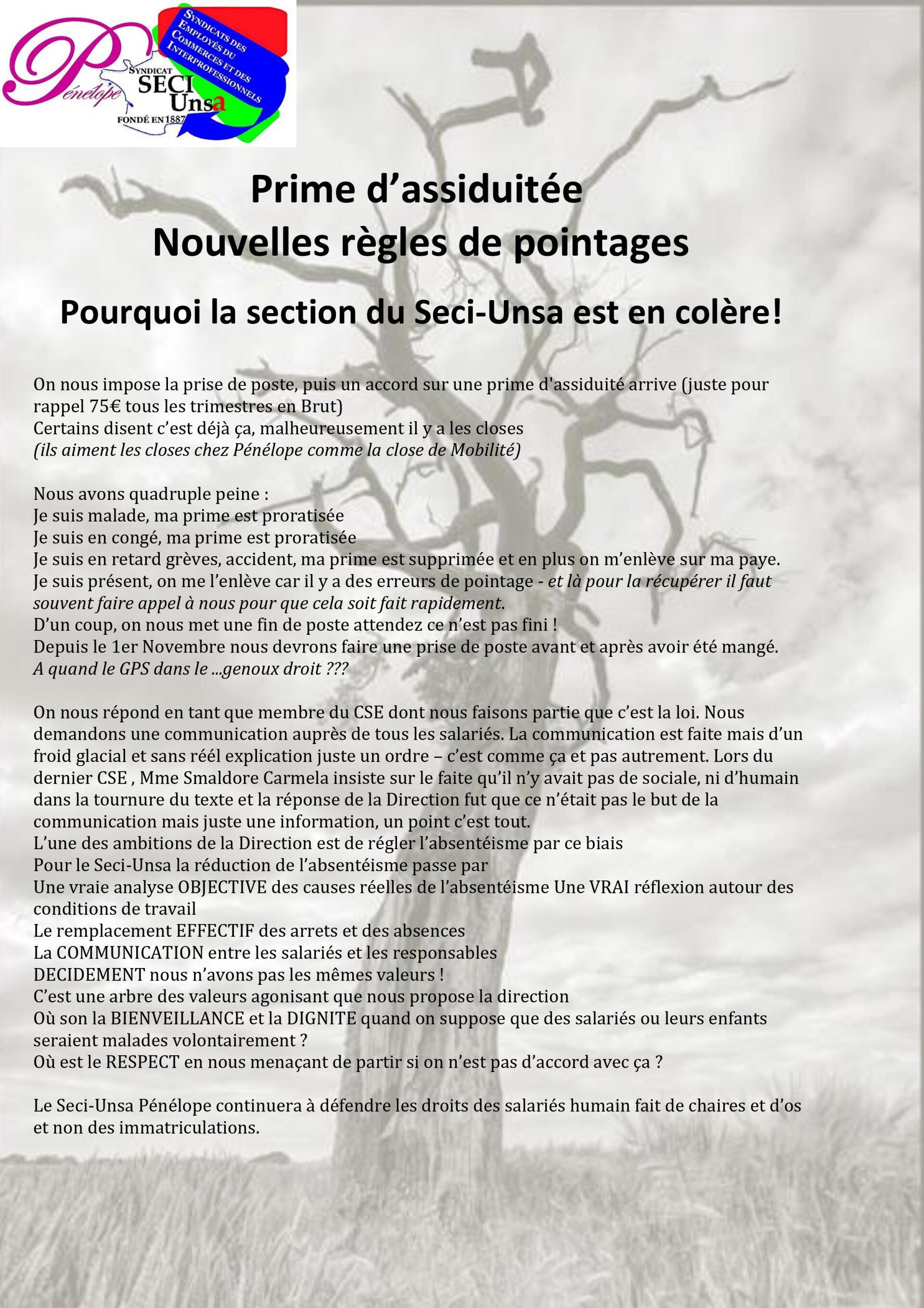 Prime d'assiduité: Nouvelles règles de Pointage (2021)