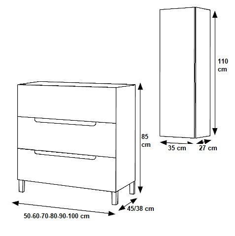 Esquema modelo CABO 3 cajones Esquema mueble baño CABO 3 cajones