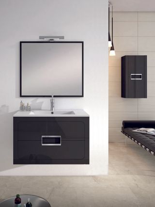 Composición Bari 80 cm Negro, espejo Italia Mueble baño modelo BARI