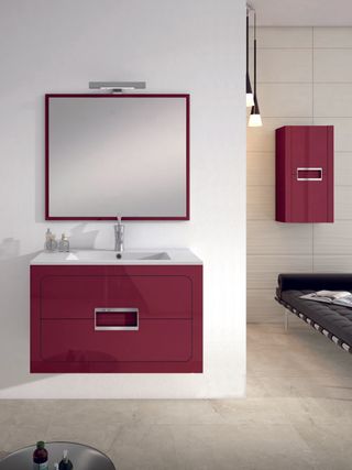 Composición Bari 80 cm Rojo burdeos, espejo Italia Mueble baño modelo BARI