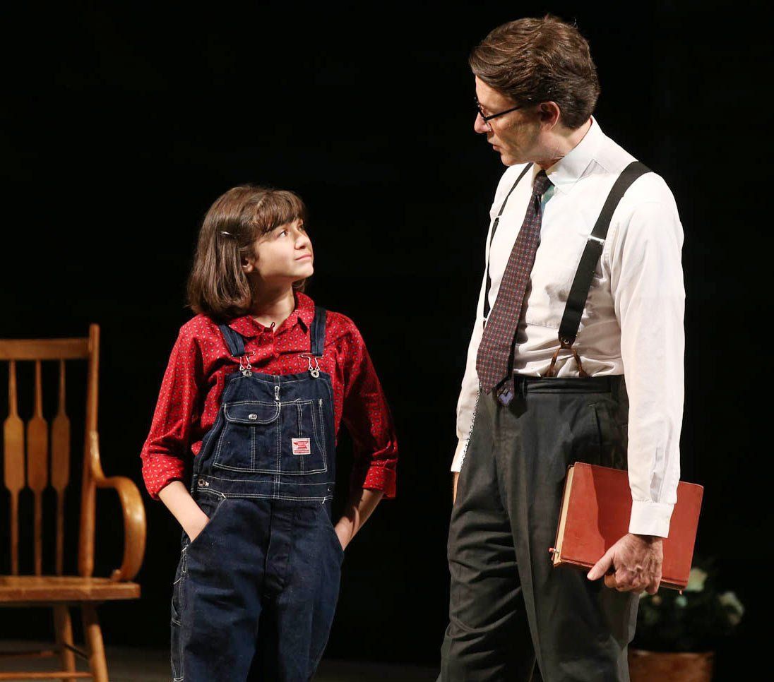 Shannon Harrington as Scout and  Ezra Barnes as Atticus Finch in To Kill a Mockingbord at Queens Theatre, NYC. Photo: Dominick Totino