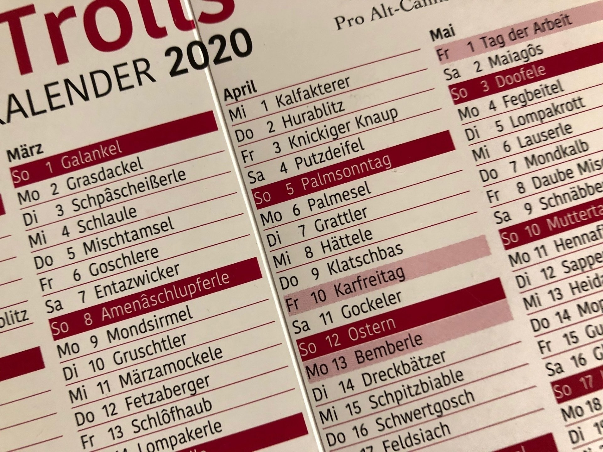 Termine Schwäbische Mundart