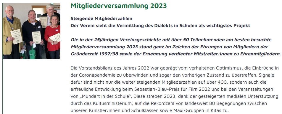 Satzung Versammlungsberichte Schwäbische Mundart