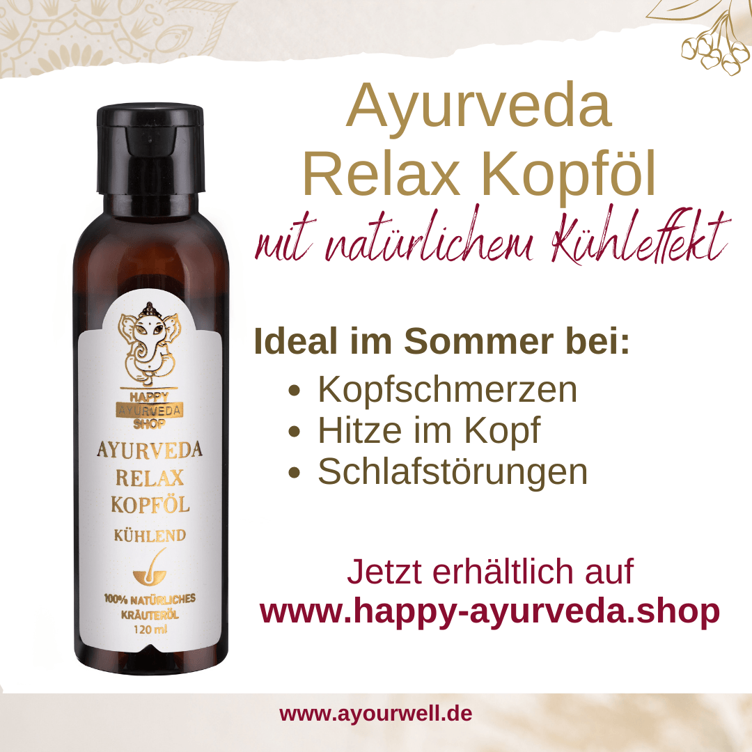 Ayurveda Produkt Kopföl bei Kopfschmerzen. Hilfe durch natürlichen Kühleffekt.