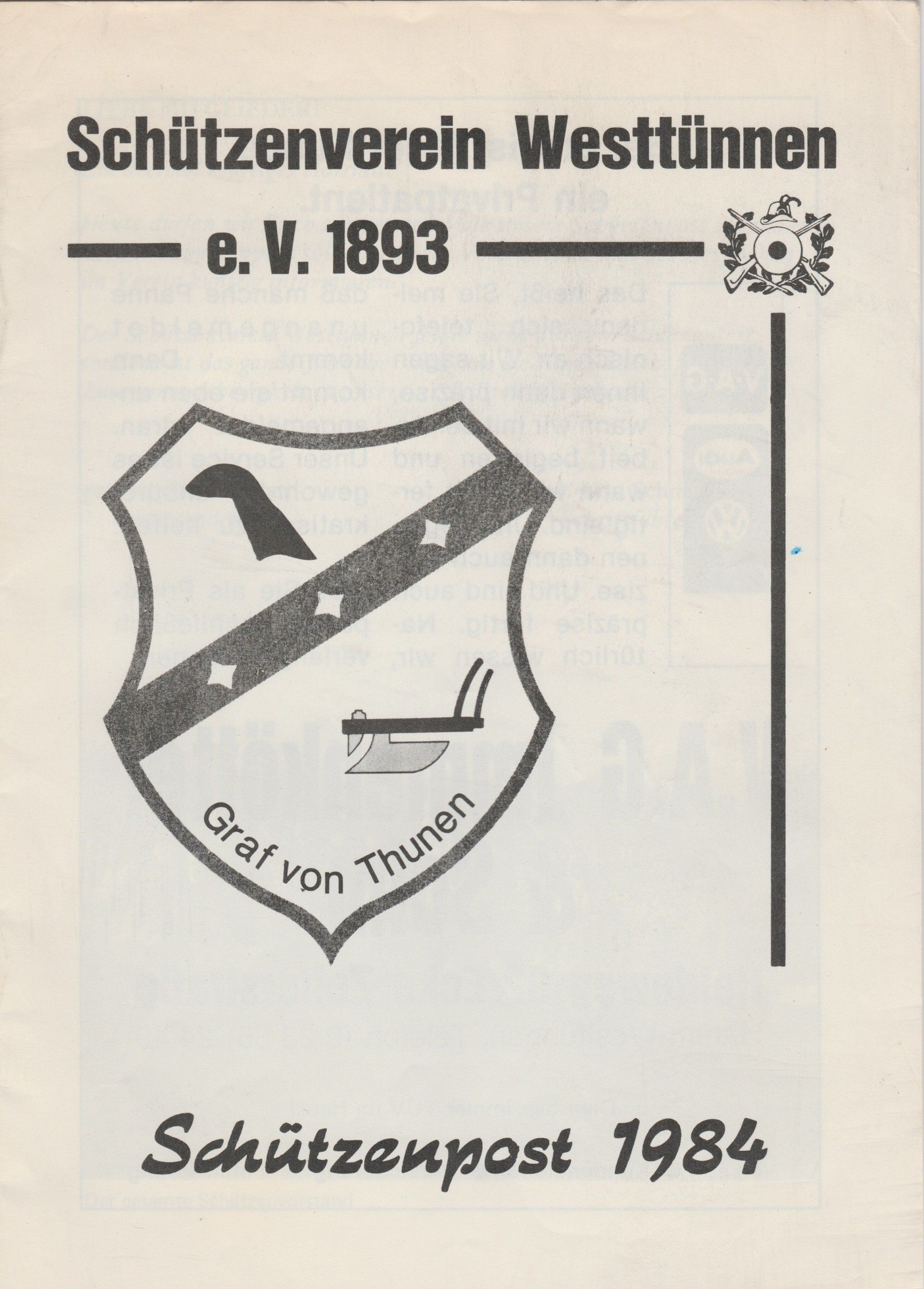 Titel und Grußwort der ersten Westtünner Schützenpost aus dem Jahre 1984