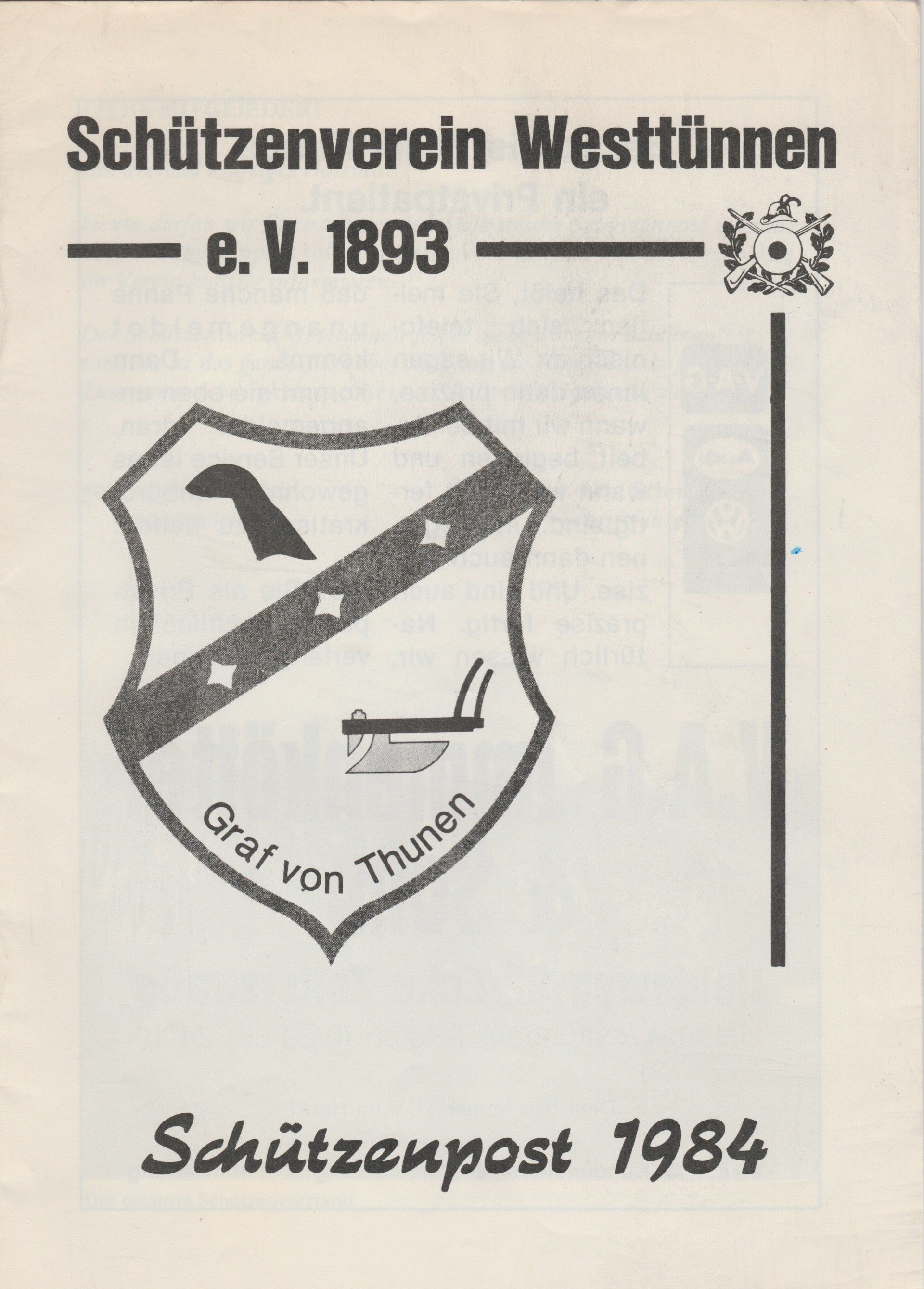 Schützenpost 1984 Titel und Grußwort der ersten Westtünner Schützenpost aus dem Jahre 1984